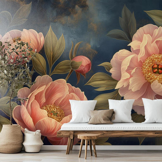 Elegant Peony Floral Art Floral Wallpaper – detail view, Golden Era Walls