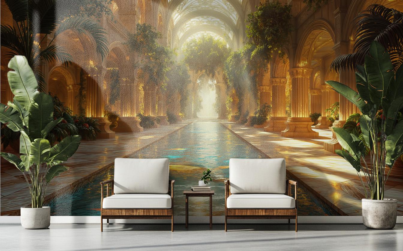 Elegant Tropical Sanctuary Classical Floral Wallpaper – peel and stick wallpaper mural, Golden Era Walls