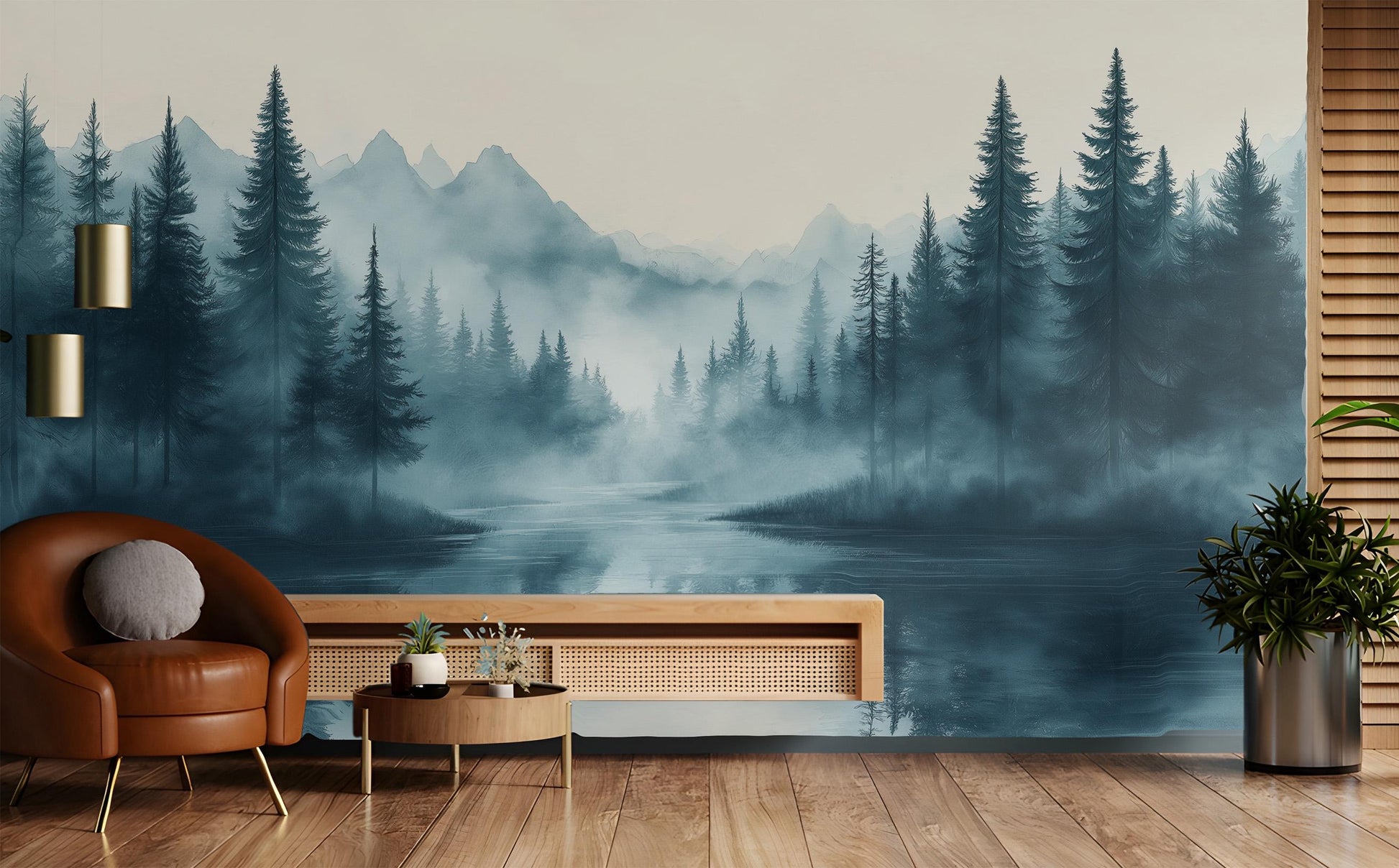 Foggy Forest Nordic Scandinavian Wallpaper – detail view, Golden Era Walls