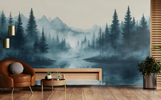 Foggy Forest Nordic Scandinavian Wallpaper – detail view, Golden Era Walls