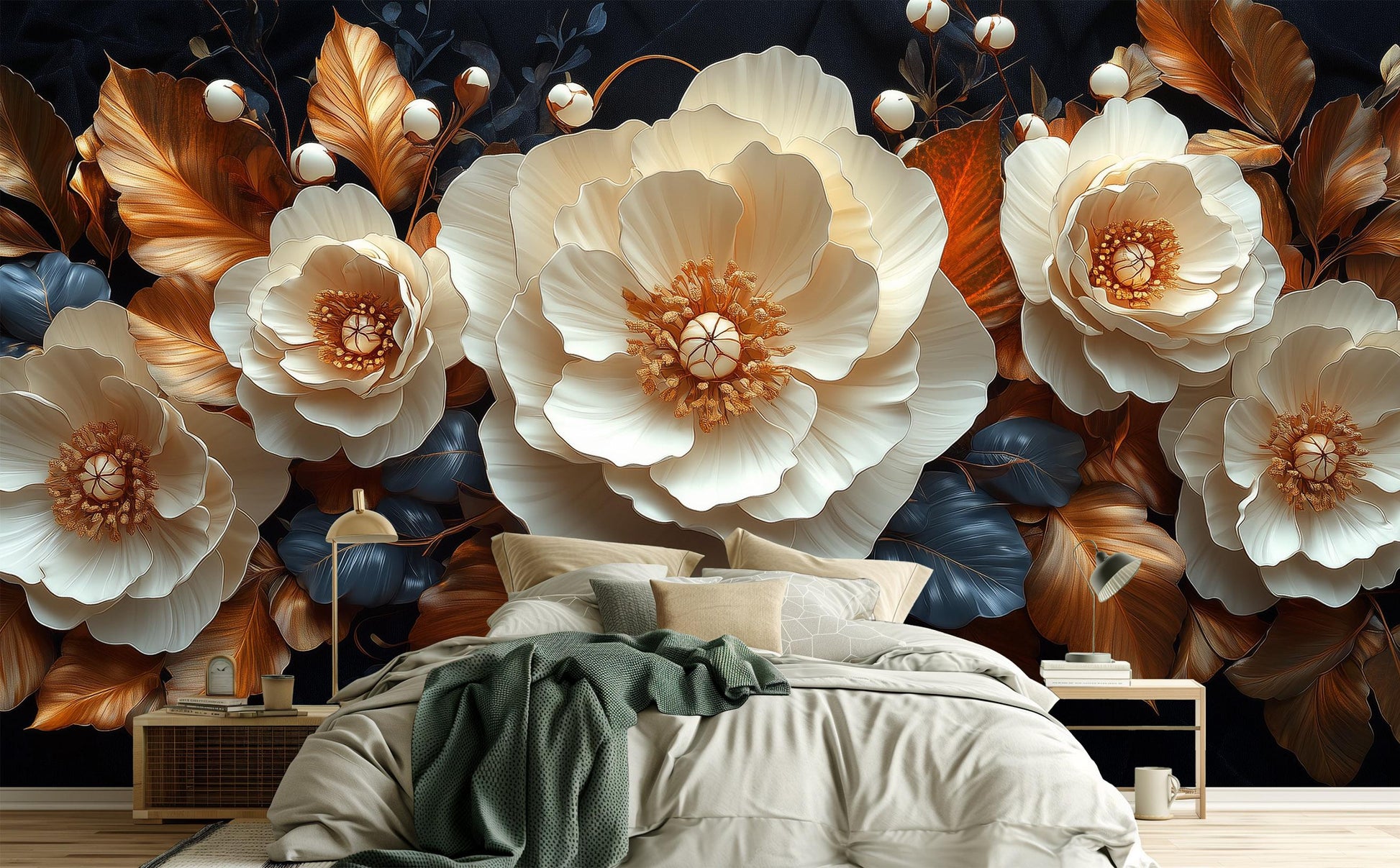 Gold Ivory Floral Renter Floral Wallpaper – detail view, Golden Era Walls