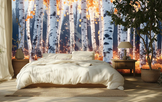 Golden Birch Forest Renter Coastal Wallpaper – detail view, Golden Era Walls