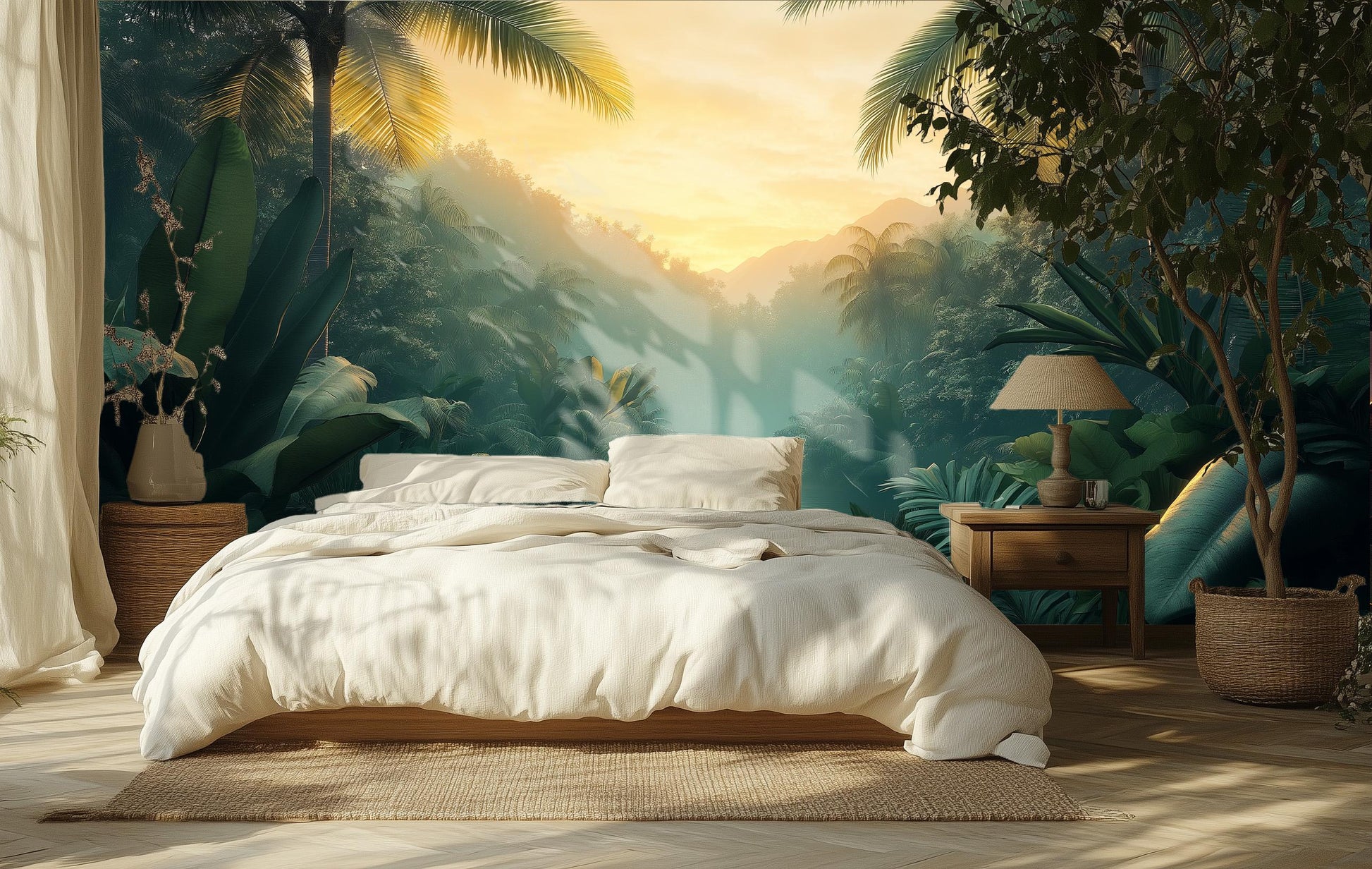 Golden Hour Rainforest Exotic Tropical Wallpaper – scale reference, Golden Era Walls