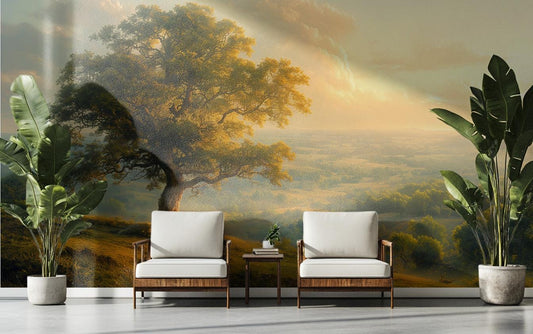 Golden Sunset Landscape Romantic Wallpaper – lifestyle view, Golden Era Walls