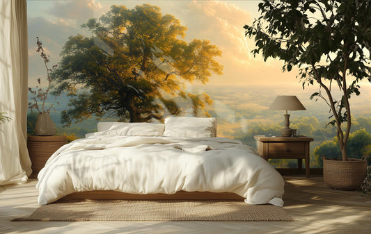 Golden Sunset Landscape Romantic Wallpaper – room setting, Golden Era Walls