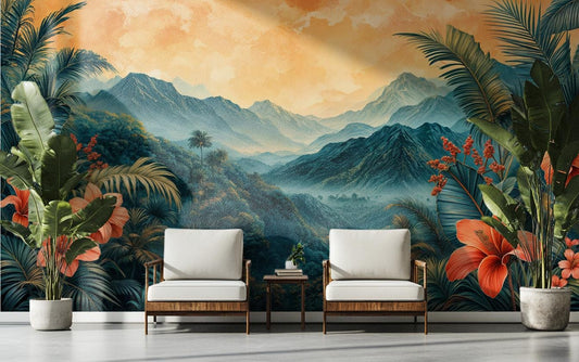 Hawaiian Paradise Renter Friendly Floral Wallpaper – detail view, Golden Era Walls