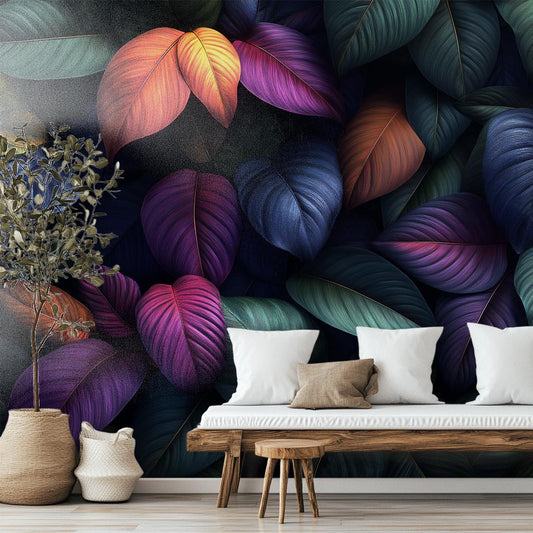 Leaves or Non Woven Floral Wallpaper – room setting, Golden Era Walls