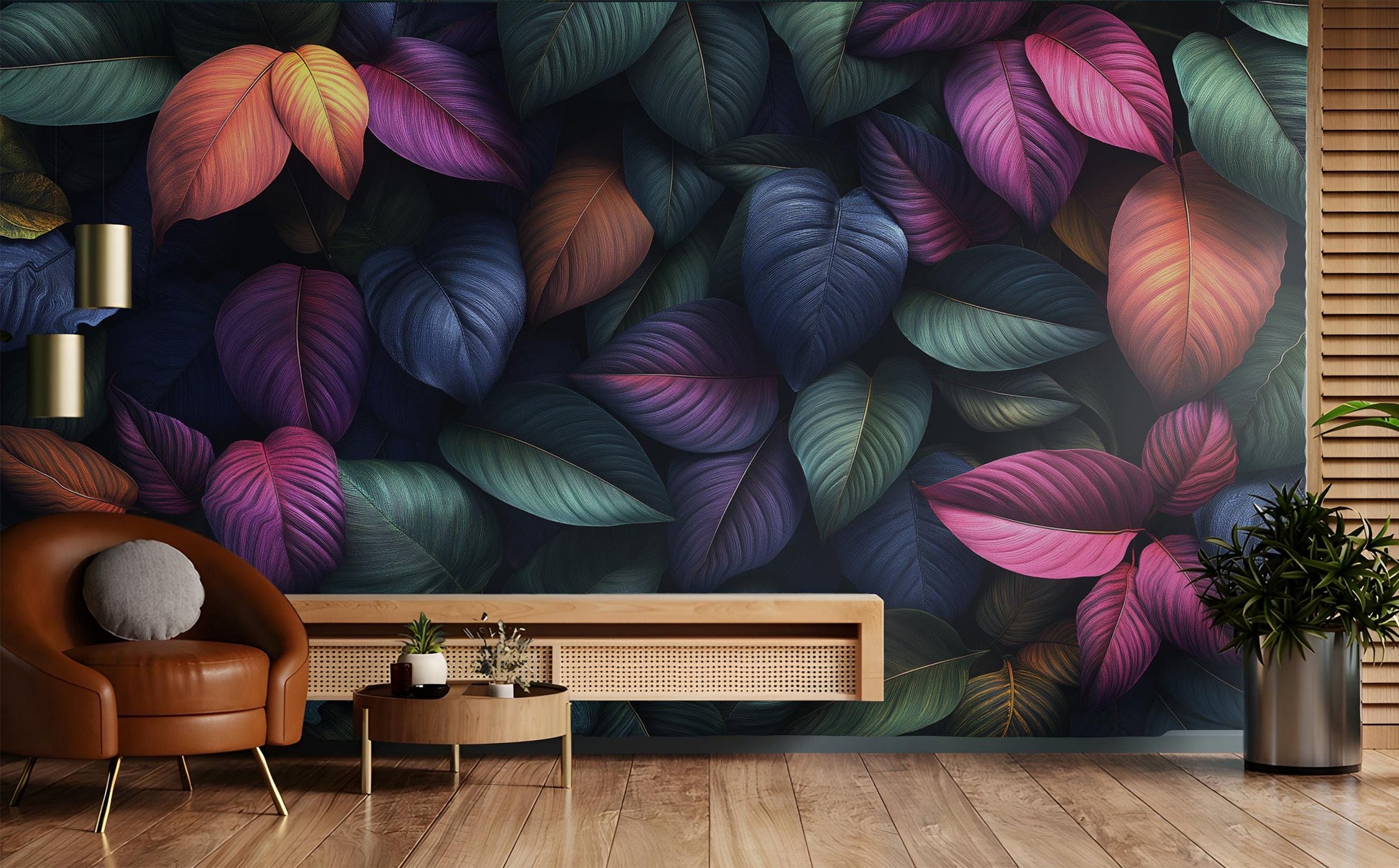 Leaves or Non Woven Floral Wallpaper – peel and stick wallpaper mural, Golden Era Walls