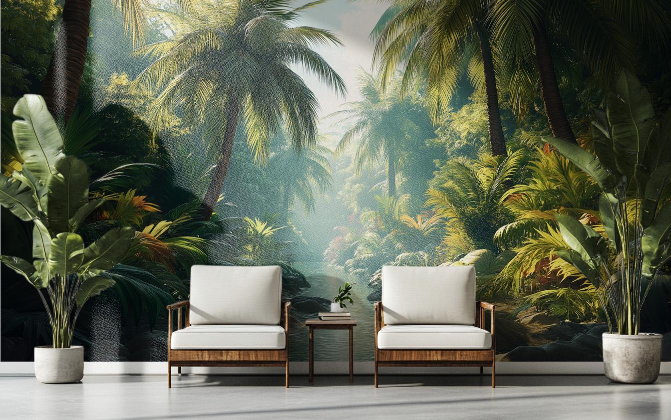 Lush Palm Jungle or Floral Wallpaper – scale reference, Golden Era Walls