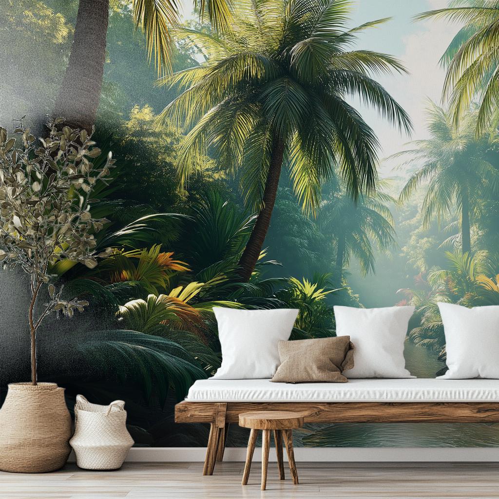 Lush Palm Jungle or Floral Wallpaper – detail view, Golden Era Walls