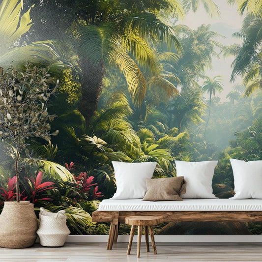 Lush Tropical Jungle Print Floral Wallpaper – lifestyle view, Golden Era Walls