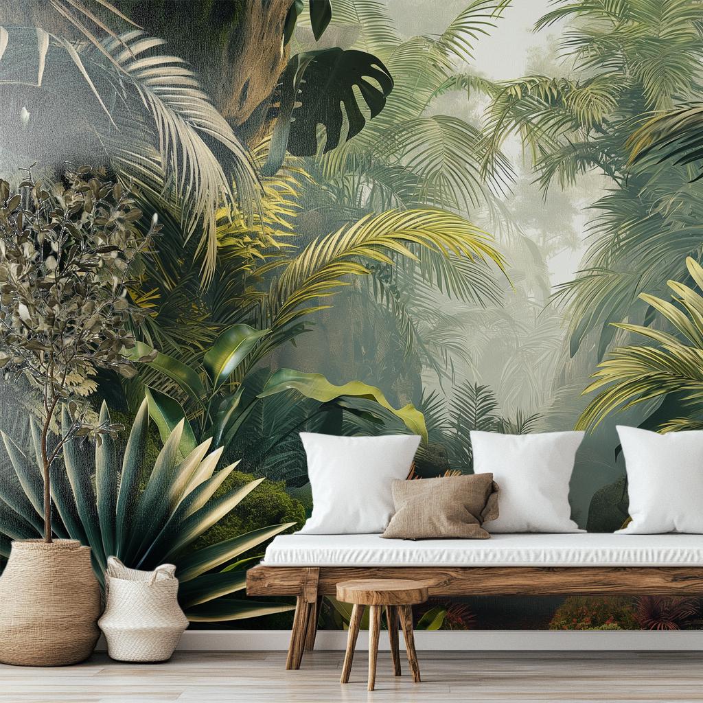Lush Tropical Jungle Exotic Floral Wallpaper – detail view, Golden Era Walls