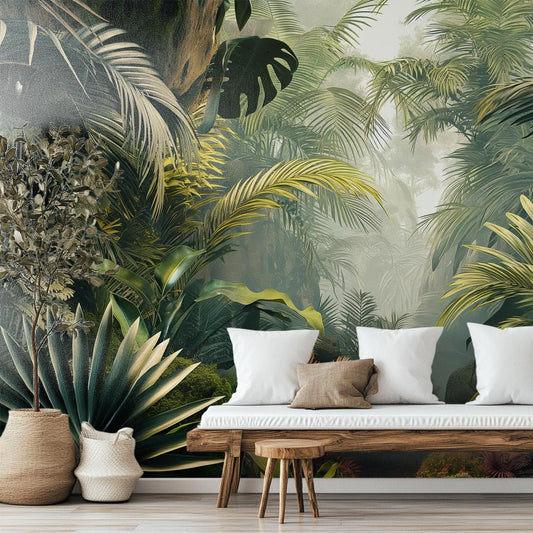 Lush Tropical Jungle Exotic Floral Wallpaper – detail view, Golden Era Walls
