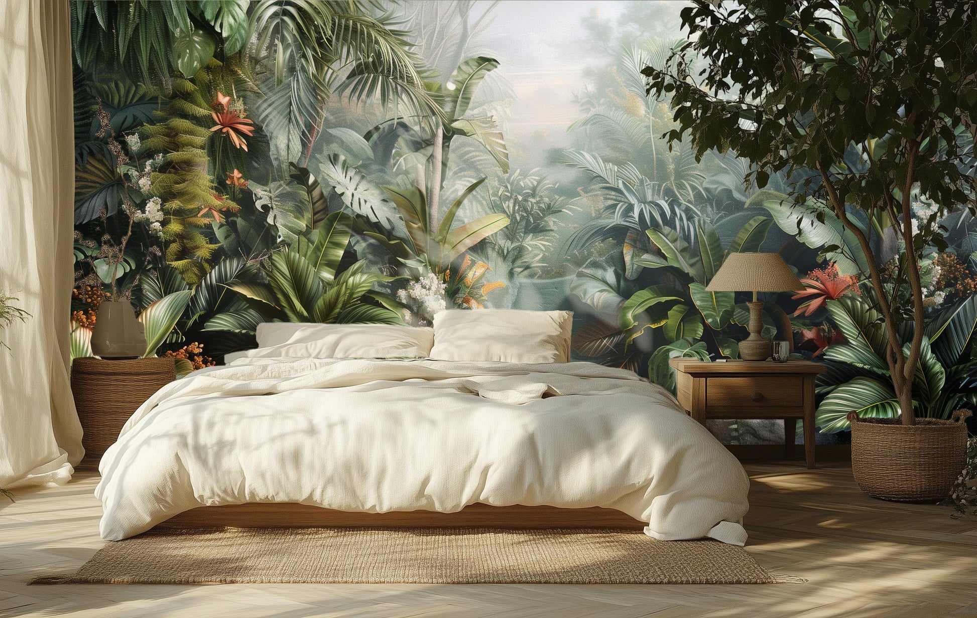 Lush Tropical Jungle Exotic Floral Wallpaper – lifestyle view, Golden Era Walls