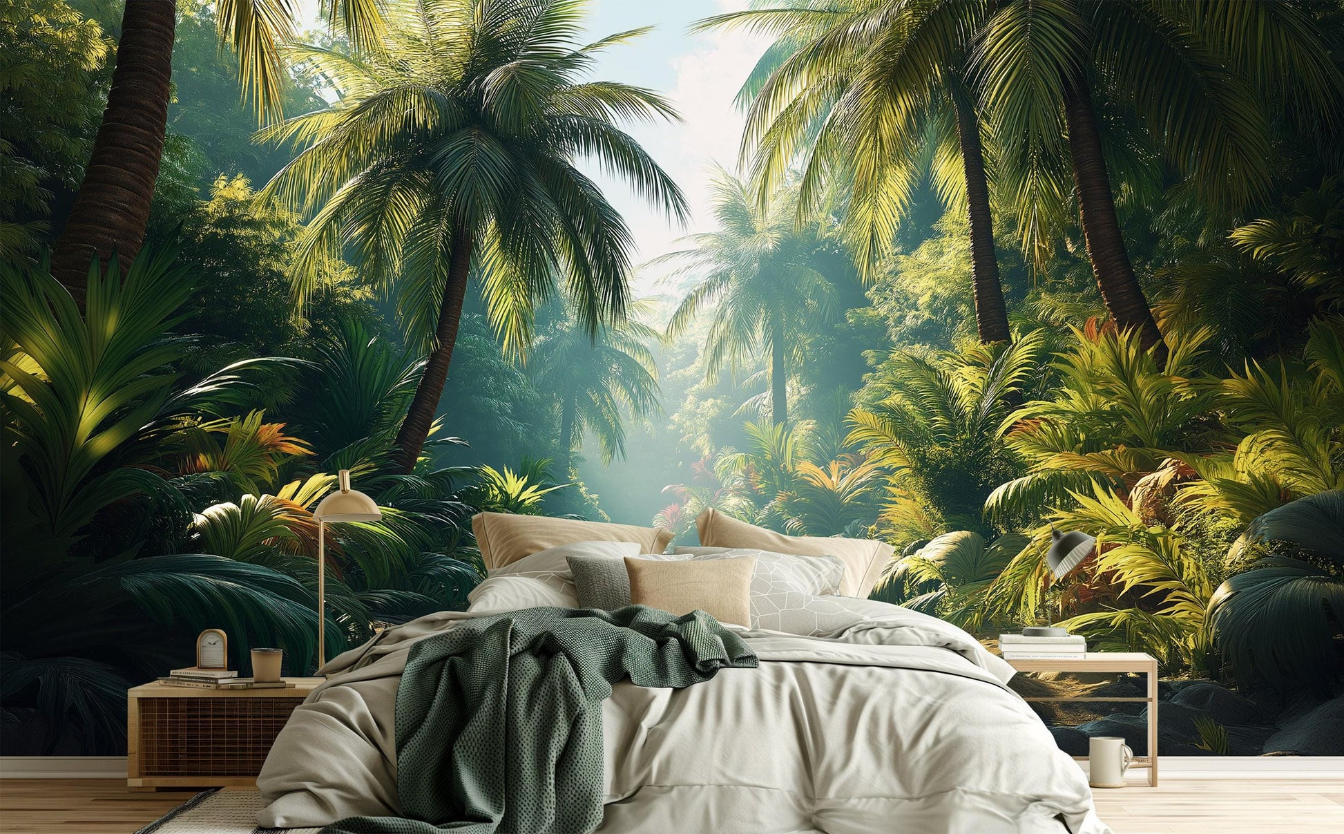 Lush Palm Jungle or Floral Wallpaper – peel and stick wallpaper mural, Golden Era Walls