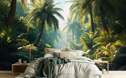 Lush Palm Jungle or Floral Wallpaper – peel and stick wallpaper mural, Golden Era Walls