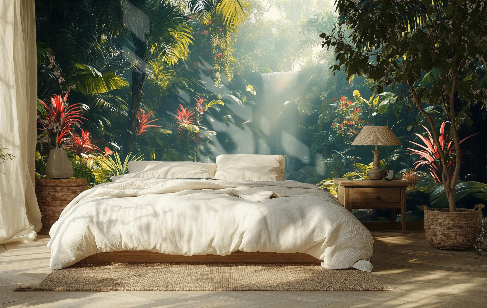 Exotic Waterfall Self Adhesive Tropical Wallpaper – detail view, Golden Era Walls