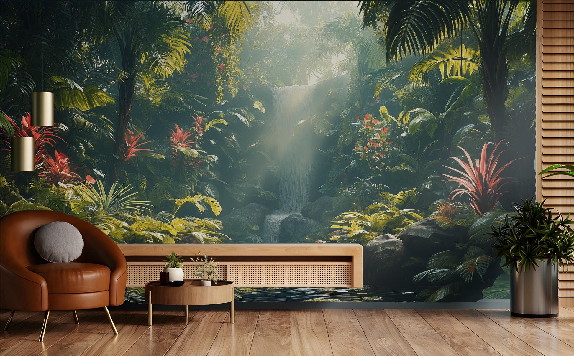 Exotic Waterfall Self Adhesive Tropical Wallpaper – peel and stick wallpaper mural, Golden Era Walls