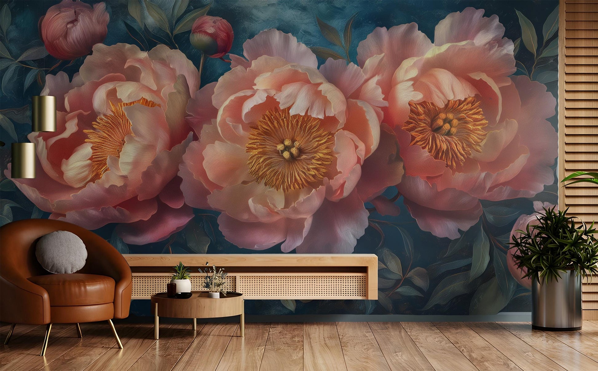 Elegant Peony Art Luxurious Floral Wallpaper – peel and stick wallpaper mural, Golden Era Walls