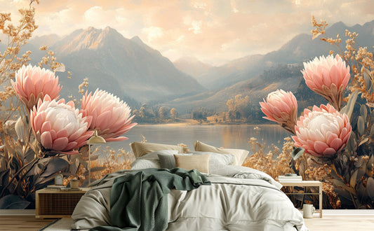 Botanical Landscape Hand Painted Floral Wallpaper – peel and stick wallpaper mural, Golden Era Walls
