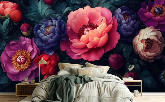 Elegant Dark Floral Romantic Floral Wallpaper – lifestyle view, Golden Era Walls