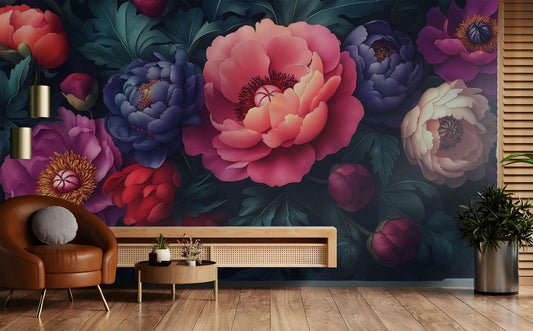Elegant Dark Floral Romantic Floral Wallpaper – peel and stick wallpaper mural, Golden Era Walls