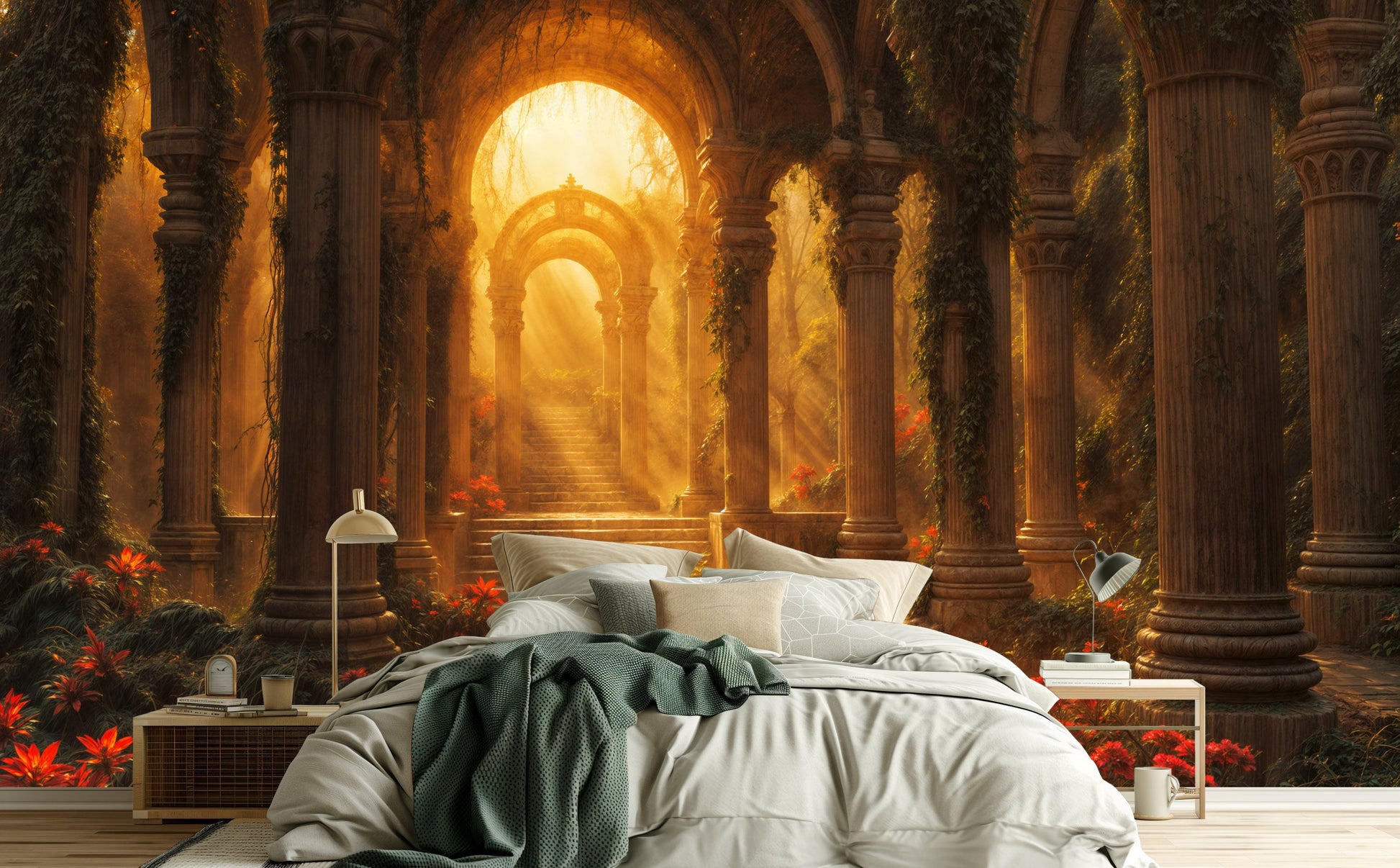 Golden Ruins Majestic Architectural Wallpaper – scale reference, Golden Era Walls