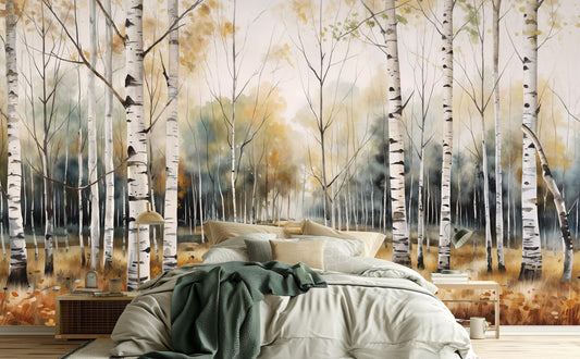 Autumn Forest or Non Coastal Wallpaper – room setting, Golden Era Walls