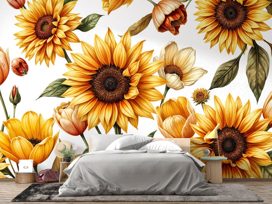 Sunflower Floral Yellow Flowers Floral Wallpaper – detail view, Golden Era Walls
