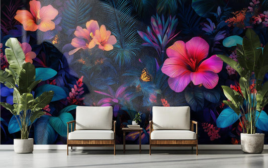 Dark Floral Exotic Midnight Floral Wallpaper – peel and stick wallpaper mural, Golden Era Walls