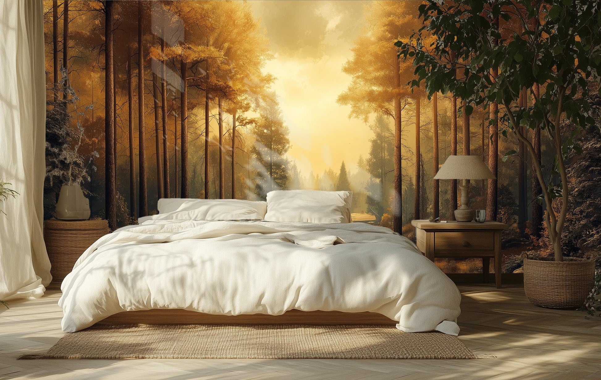 Autumn Forest or Non Coastal Wallpaper – room setting, Golden Era Walls