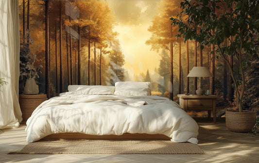Autumn Forest or Non Coastal Wallpaper – room setting, Golden Era Walls