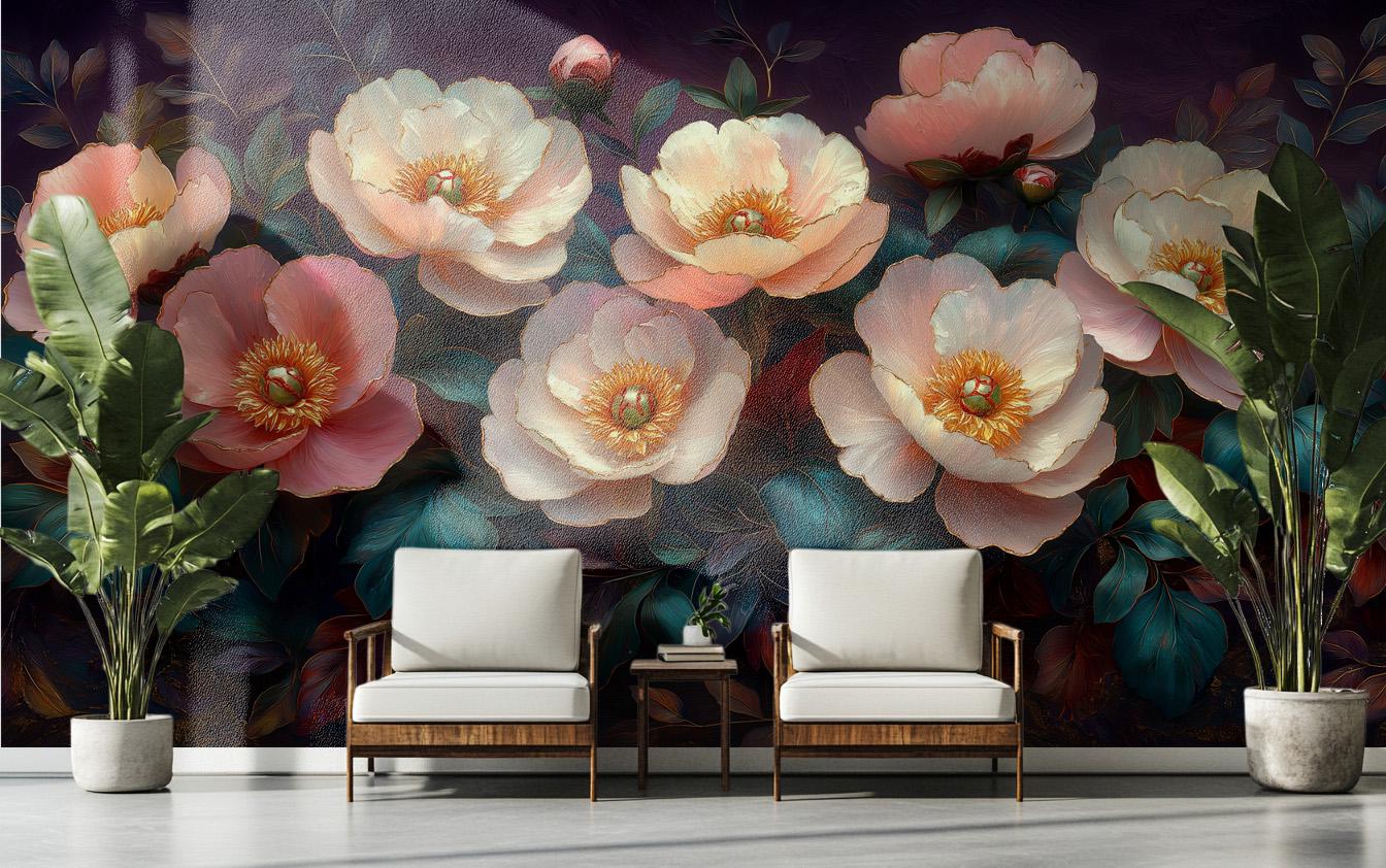 Baroque Floral Dark Antique Floral Wallpaper – detail view, Golden Era Walls