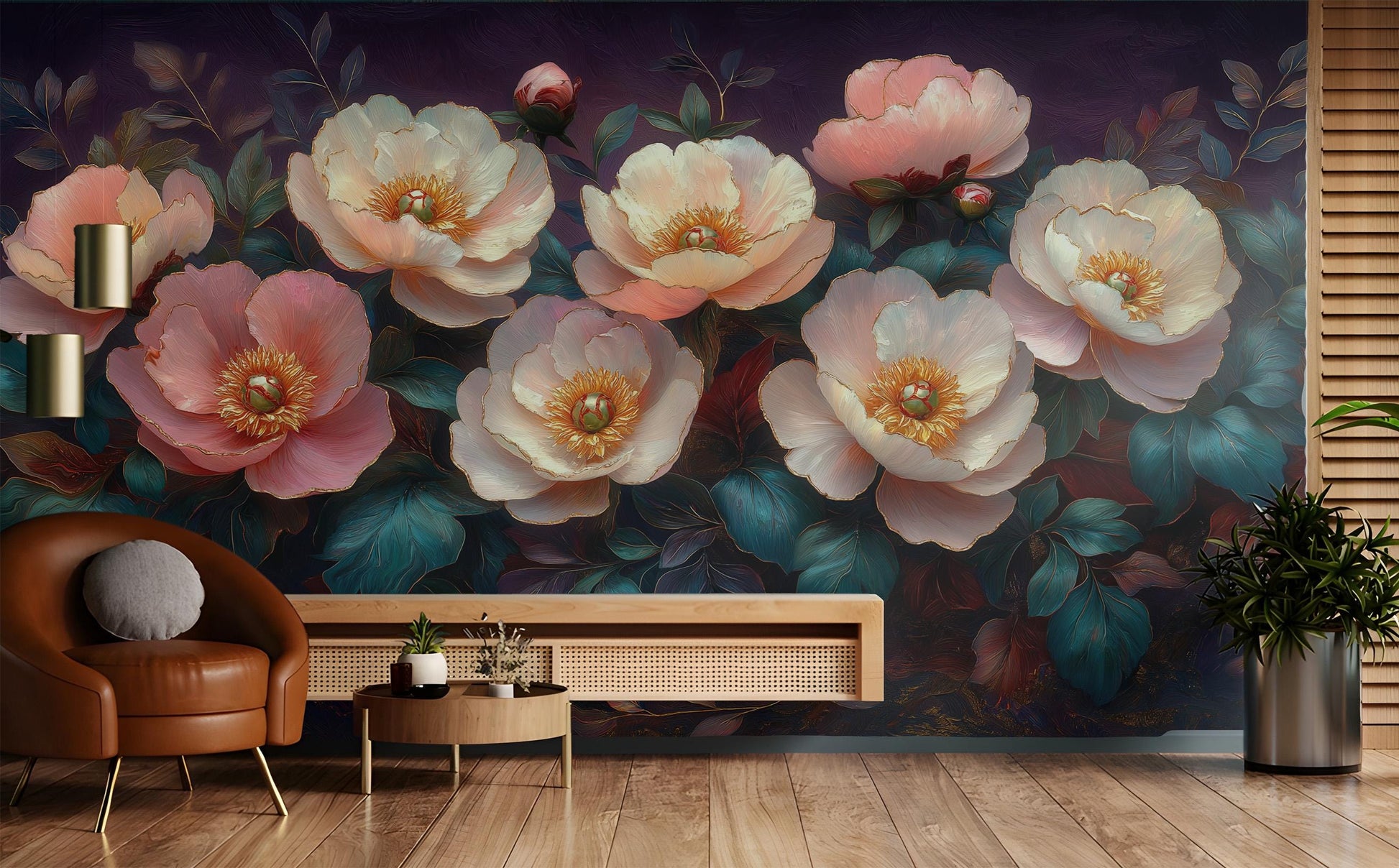Baroque Floral Dark Antique Floral Wallpaper – scale reference, Golden Era Walls