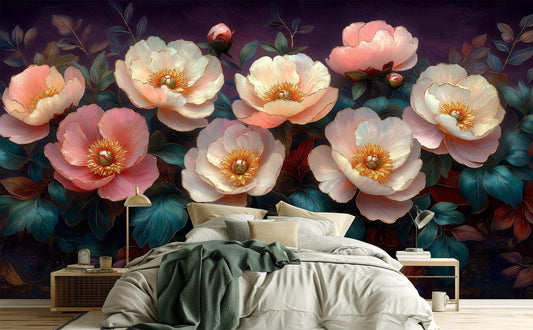 Baroque Floral Dark Antique Floral Wallpaper – room setting, Golden Era Walls
