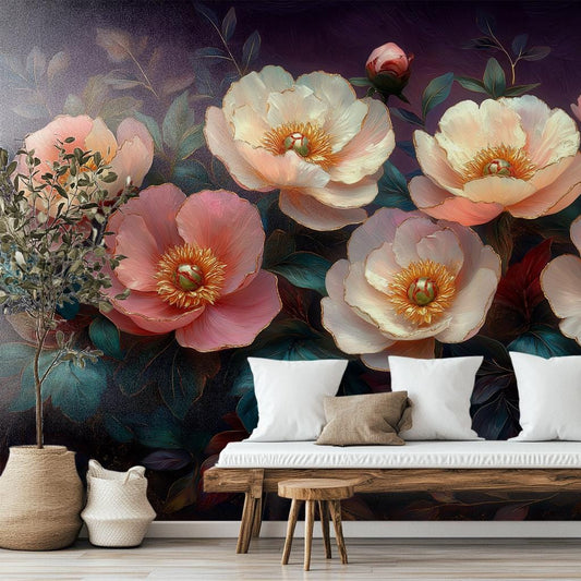 Baroque Floral Dark Antique Floral Wallpaper – lifestyle view, Golden Era Walls
