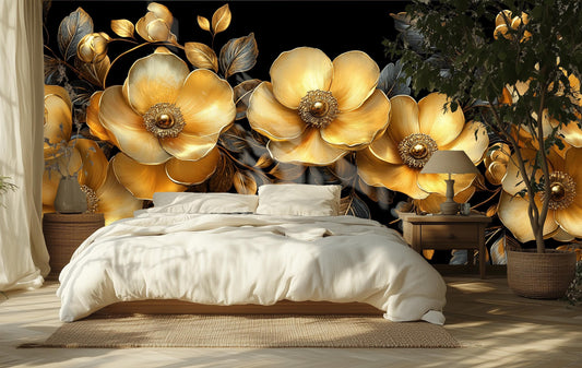 Baroque Gold Floral Opulent Floral Wallpaper – detail view, Golden Era Walls