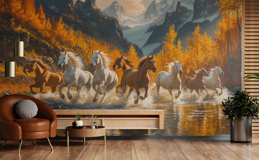 Wild Horses Running Renter Coastal Wallpaper – detail view, Golden Era Walls