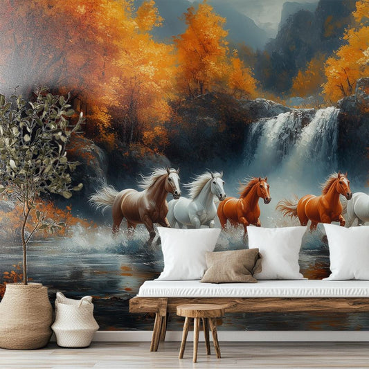 Wild Horses Running Majestic Coastal Wallpaper – lifestyle view, Golden Era Walls