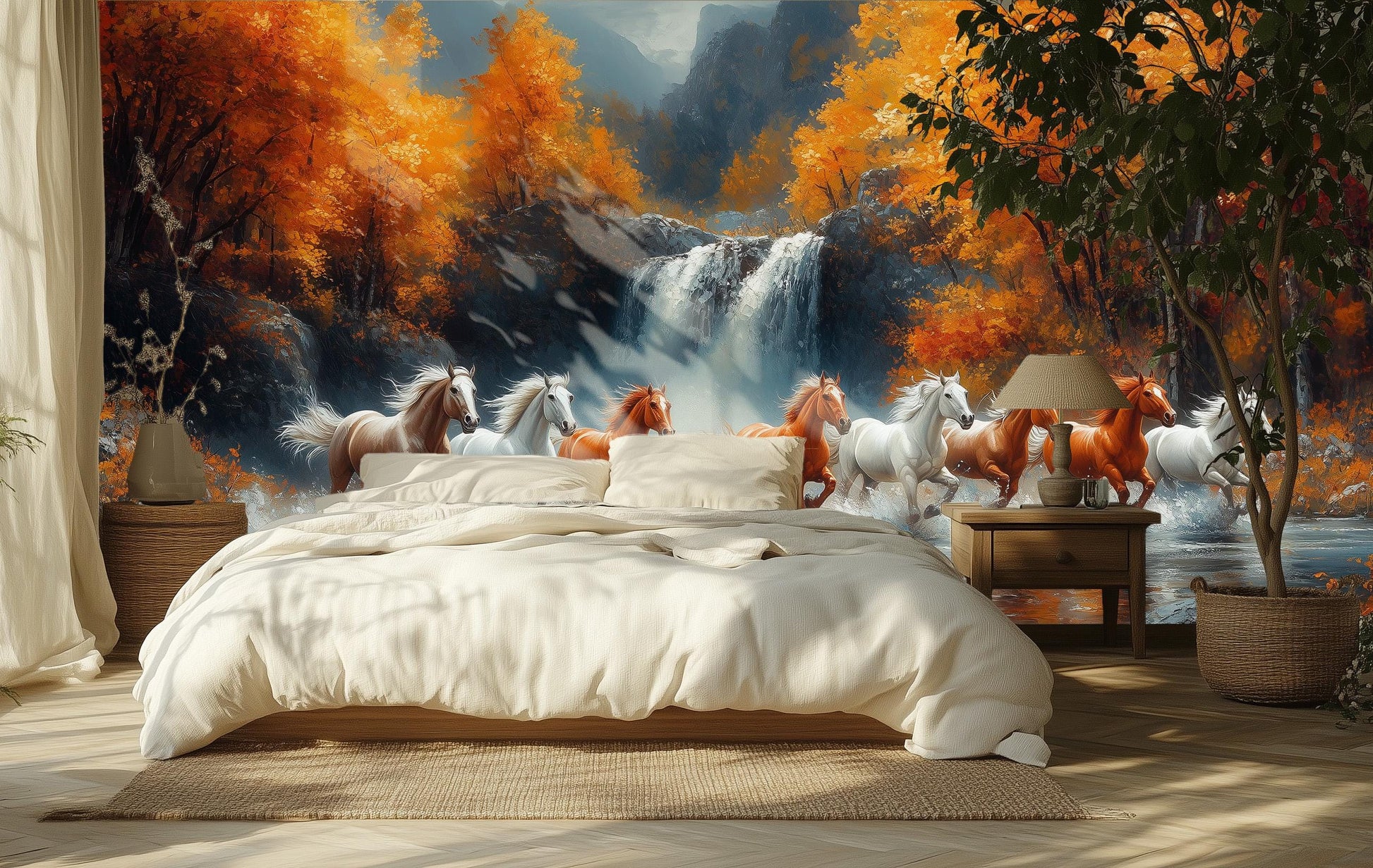 Wild Horses Running Majestic Coastal Wallpaper – scale reference, Golden Era Walls