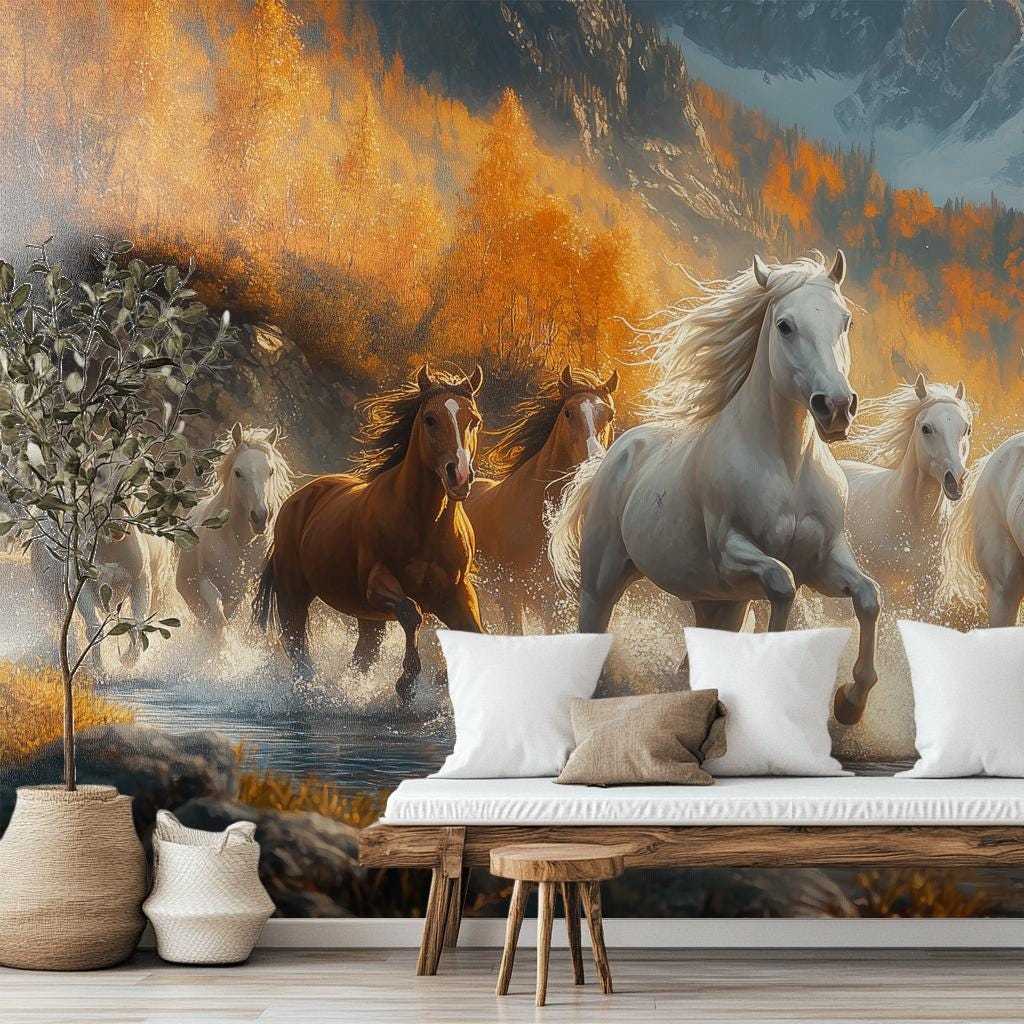 Wild Horses Renter Friendly Wallpaper – detail view, Golden Era Walls