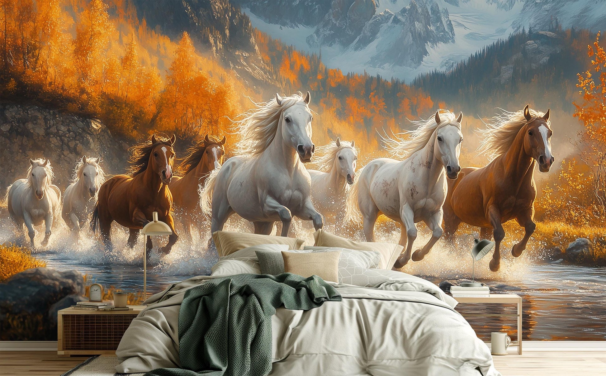 Wild Horses Renter Friendly Wallpaper – scale reference, Golden Era Walls