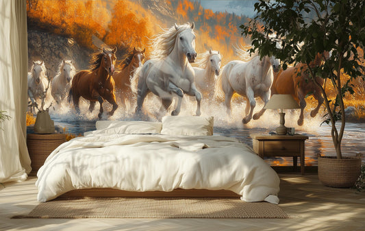 Wild Horses Renter Friendly Wallpaper – lifestyle view, Golden Era Walls