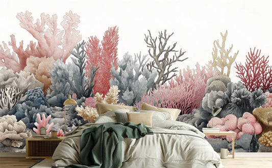 Watercolor Coral Reef or Coastal Wallpaper – lifestyle view, Golden Era Walls