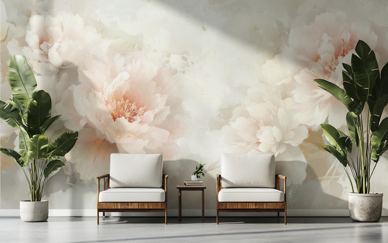 Watercolor Blush Peony Floral Floral Wallpaper – lifestyle view, Golden Era Walls