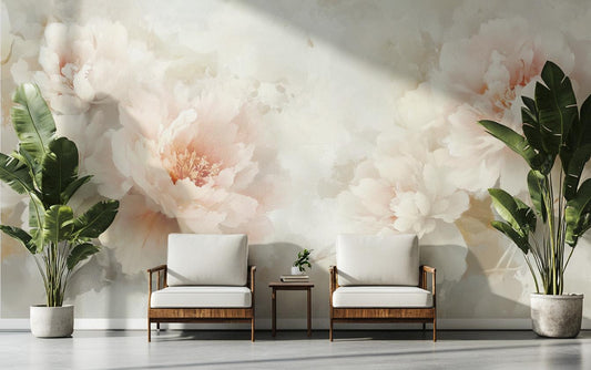 Watercolor Blush Peony Floral Floral Wallpaper – lifestyle view, Golden Era Walls