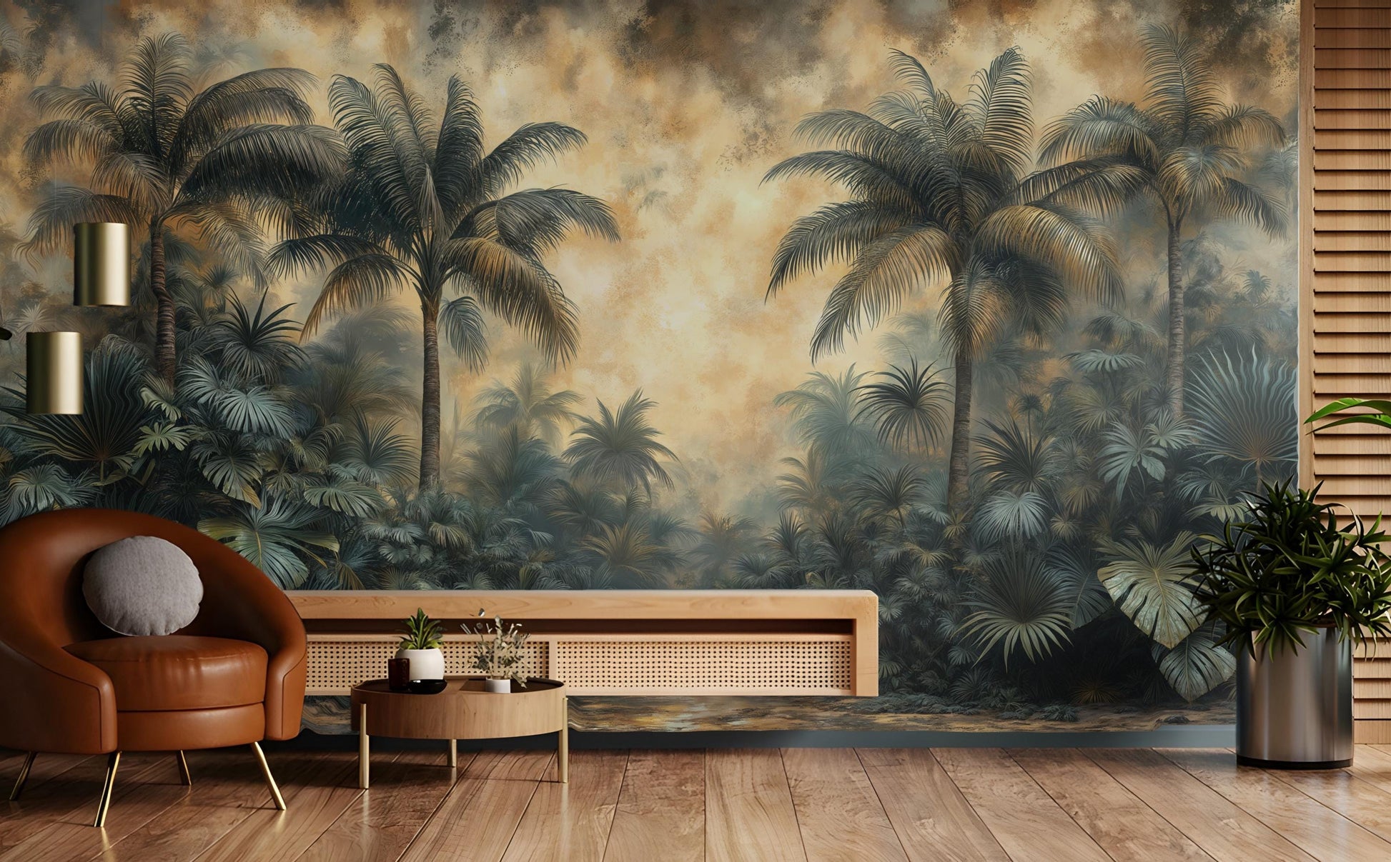 Vintage Tropical Hand Painted Floral Wallpaper – scale reference, Golden Era Walls