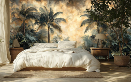 Vintage Tropical Hand Painted Floral Wallpaper – detail view, Golden Era Walls