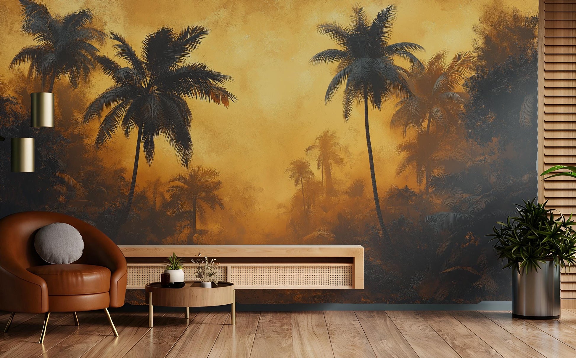 Vintage Tropical Jungle Art Tropical Wallpaper – scale reference, Golden Era Walls