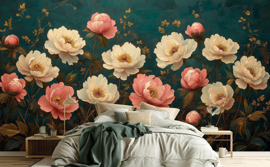 Vintage Peony or Non Floral Wallpaper – lifestyle view, Golden Era Walls
